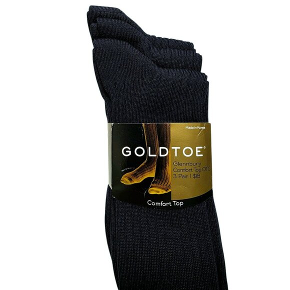 GoldToe Comfort Top Socks 3 Pair Over Calf Dress Stockings Navy Blue 10-13 Korea - Picture 1 of 7